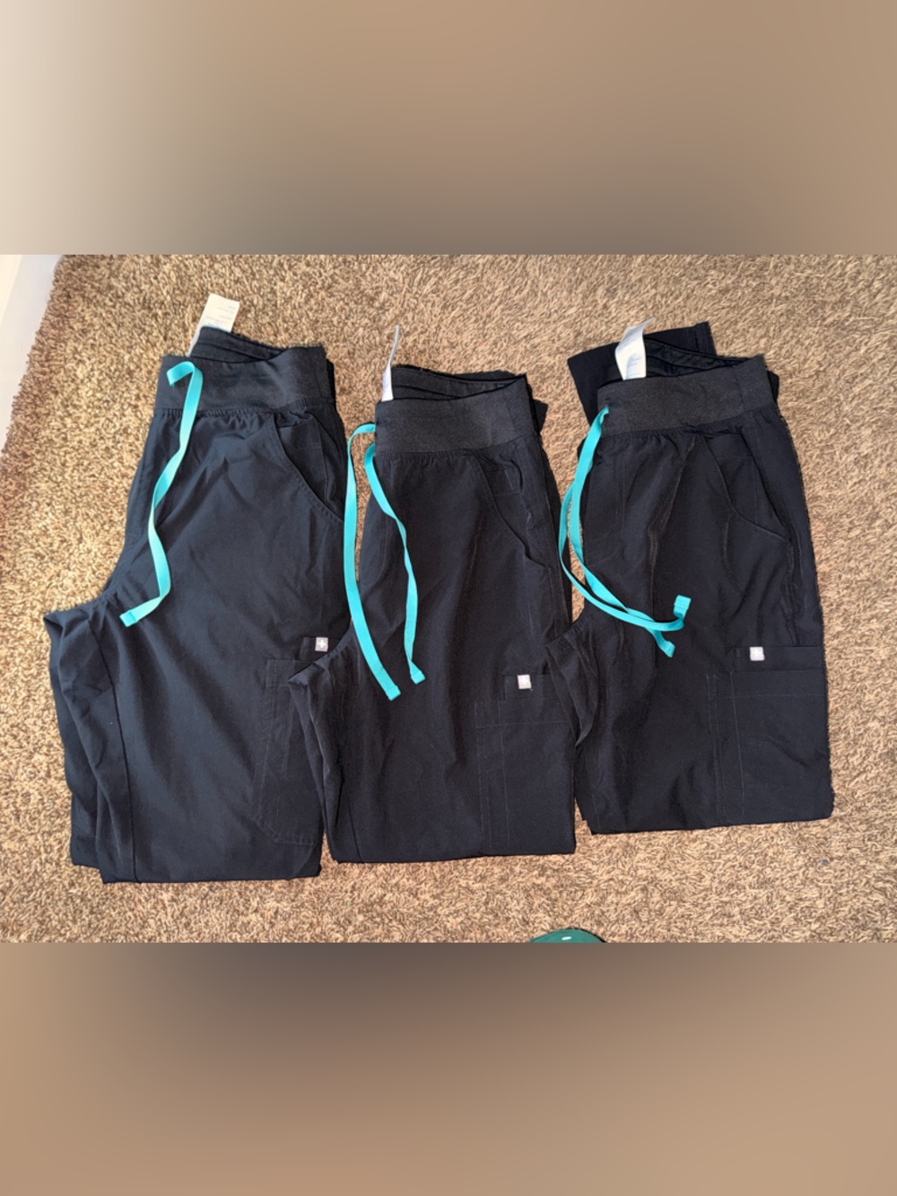 Figs Black underlined scrubs pants with Teal Drawstrings